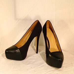 Zara Black Leather And Suede Platform Heels